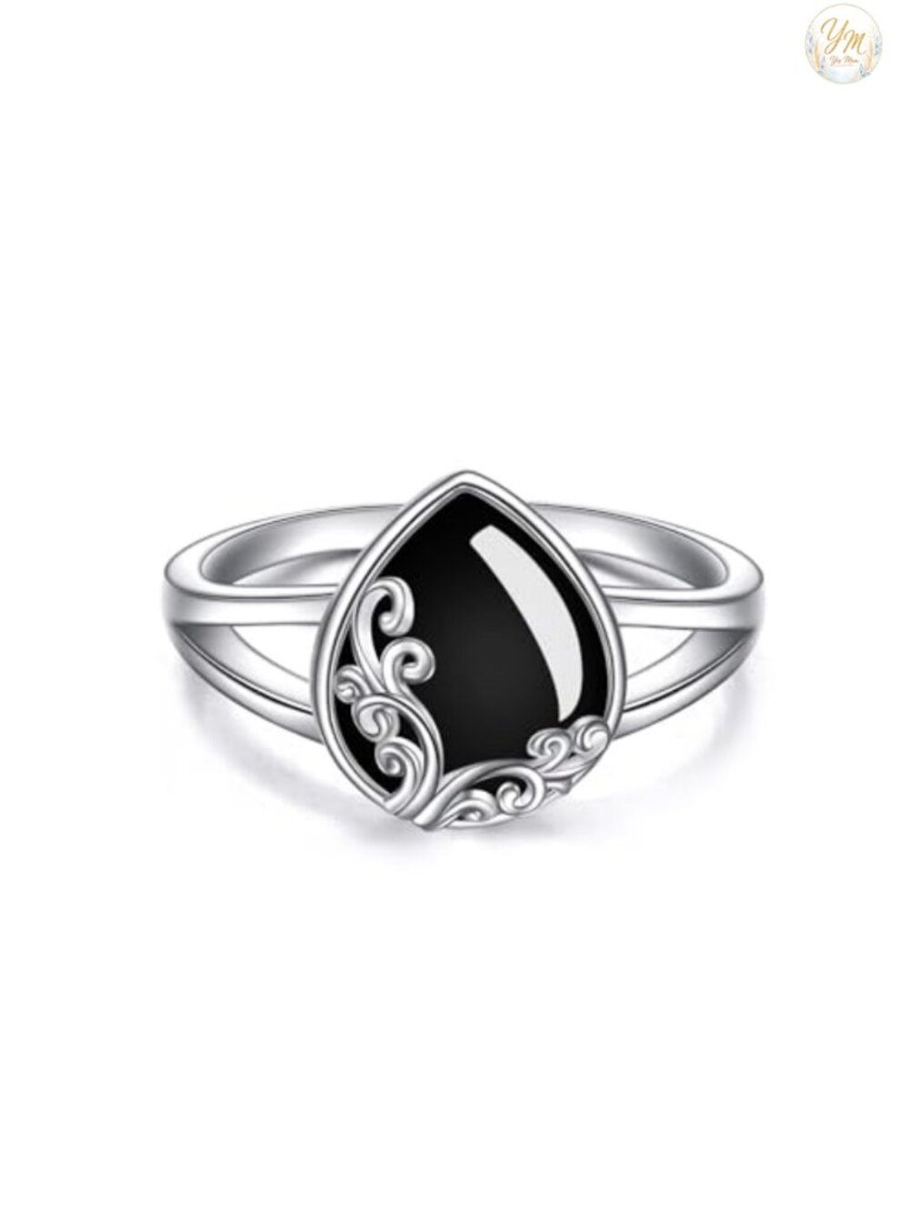 Sterling Silver Filigree Band Ring Pear Black Onyx Engagement Gift